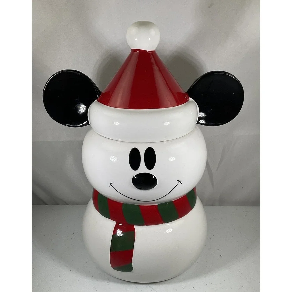 Disney Mickey Mouse Snowman With Scarf Holiday Christmas Cookie Jar Canister
